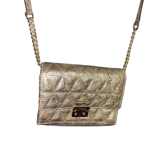 Michael Kors Gold Ruby Quilted Leather Clutch Crossbody 2-in-1 Purse Handbag - Picture 1 of 10